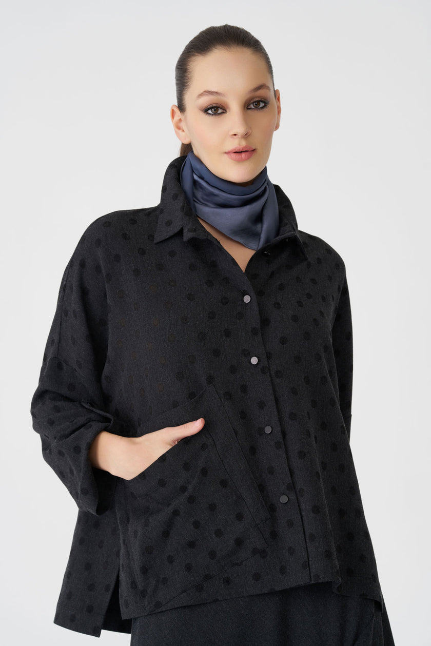 Bize Women's Polka Dot Blouse BZ437 - Anthracite at Kings Road Fashions, Leighton Buzzard, UK