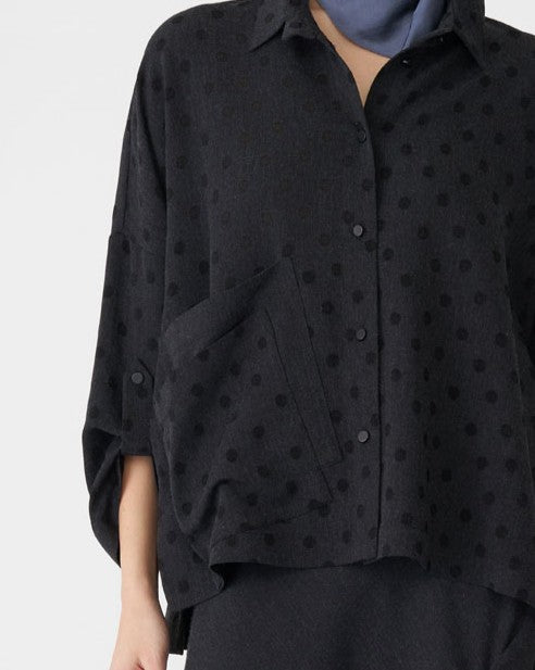 Bize Women's Polka Dot Blouse BZ437 - Anthracite at Kings Road Fashions, Leighton Buzzard, UK
