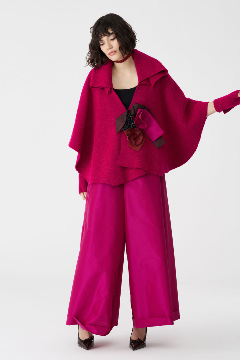 Bize Women's Statement Boiled Wool Cape BT0180 - Fuchsia at Kings Road Fashions, Leighton Buzzard UK