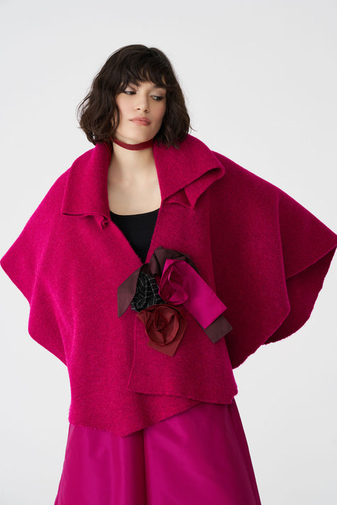 Bize Women's Statement Boiled Wool Cape BT0180 - Fuchsia at Kings Road Fashions, Leighton Buzzard UK