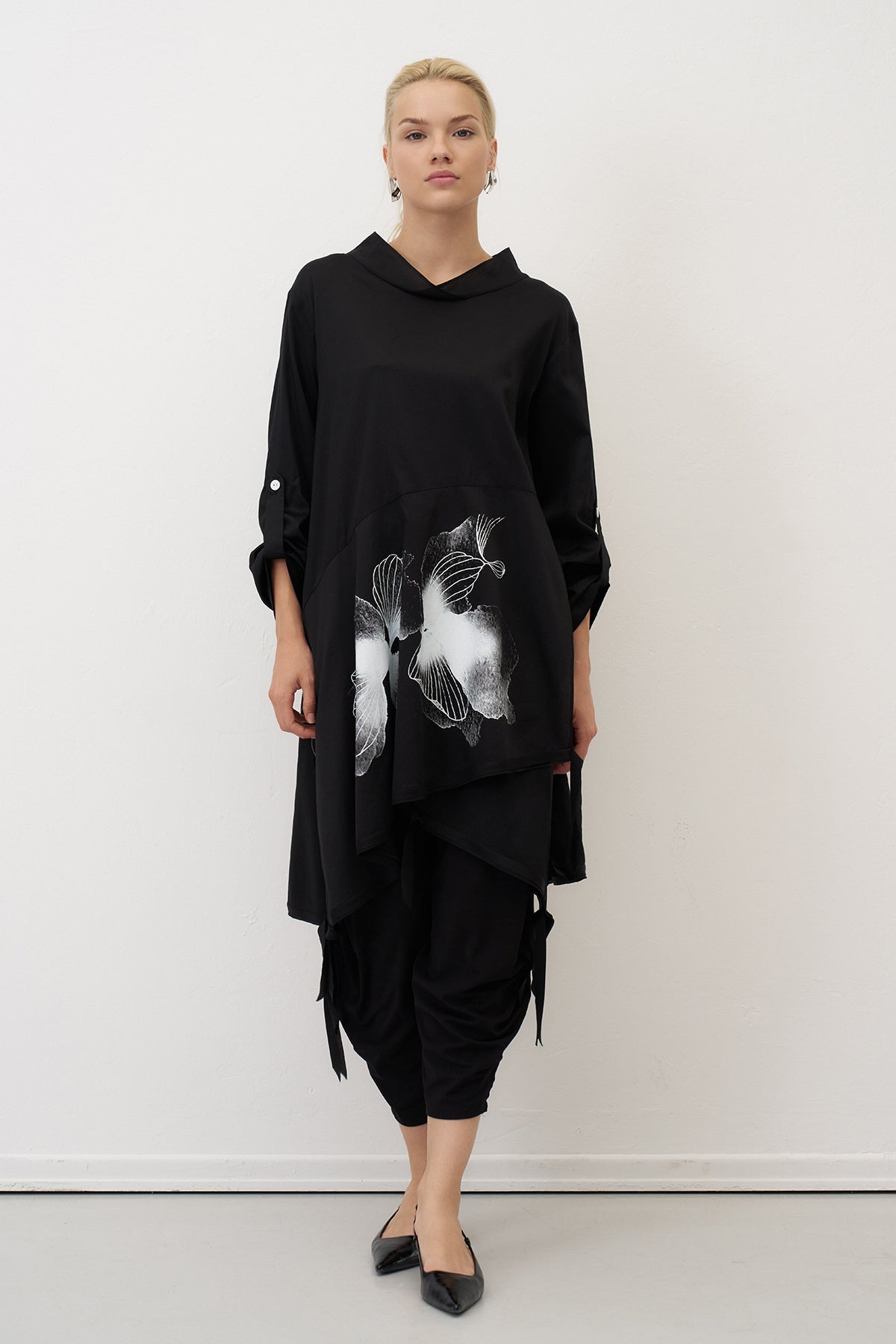 Bize - Women's -Placement -Print -Tunic-Dress -  BZ2148 - Black-1