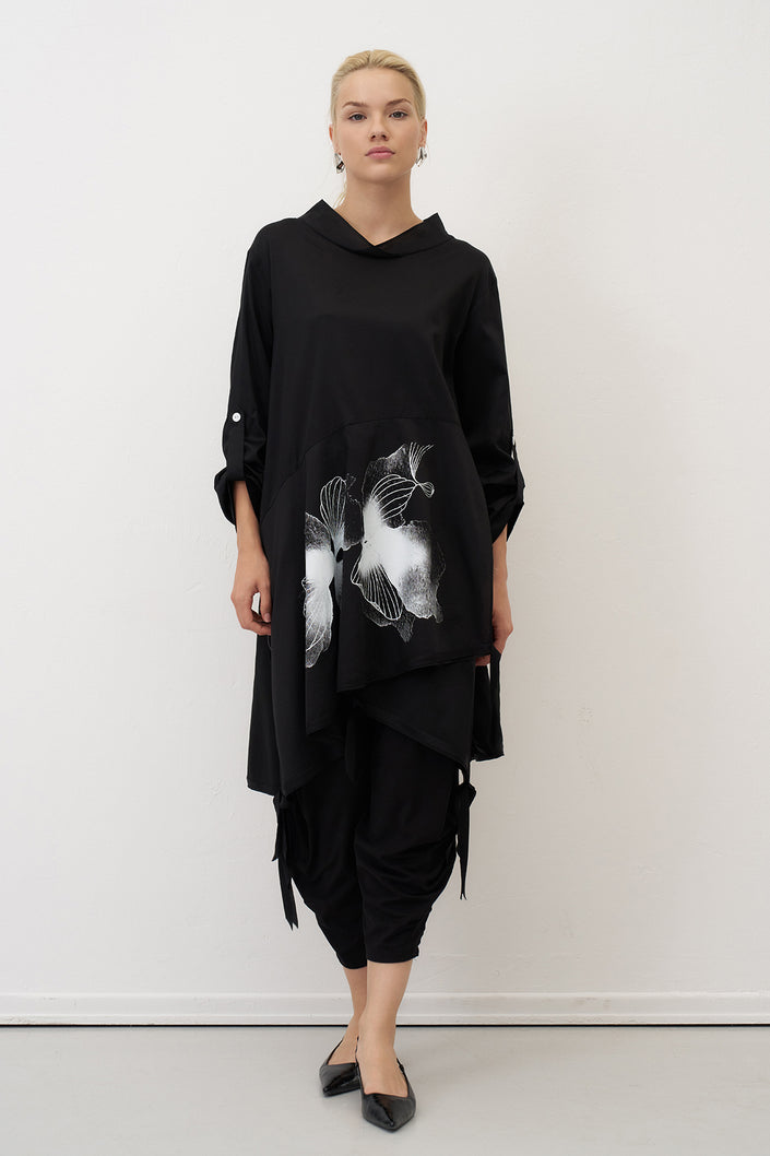 Bize - Women's -Placement -Print -Tunic-Dress -  BZ2148 - Black-1