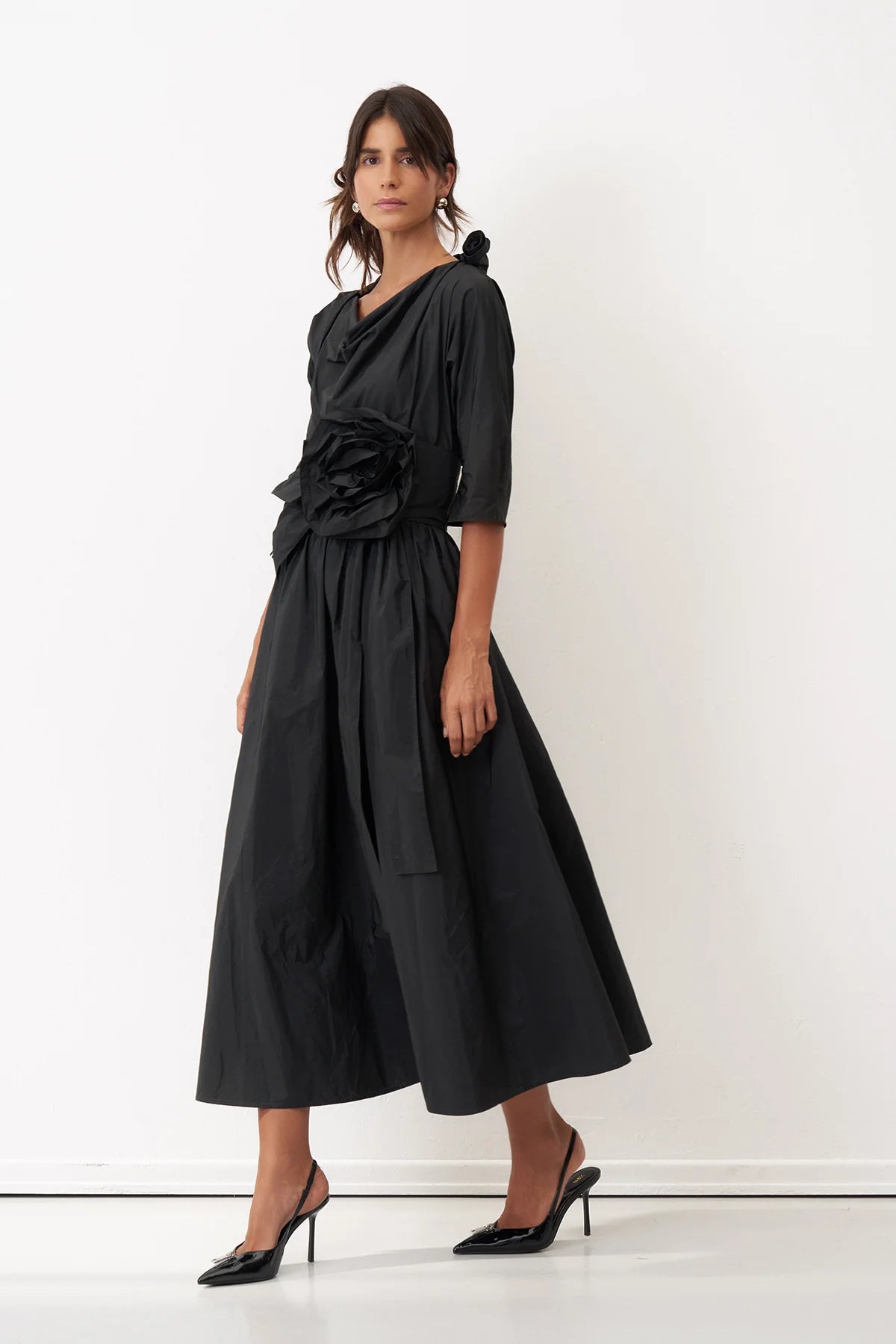 Bize – Women’s -Bloom- Full-Circle- Midi -Dress - BK8400 - Black-1