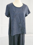 Blueberry - SS26- Women's -Linen- T-shirt- NAVY- with- ANTRACITE- WISTERIA- PRINT- 9758 - 7-Kings-Road-Fashions