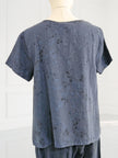 Blueberry - SS26- Women's -Linen- T-shirt- NAVY- with- ANTRACITE- WISTERIA- PRINT- 9758 - 7-Kings-Road-Fashions