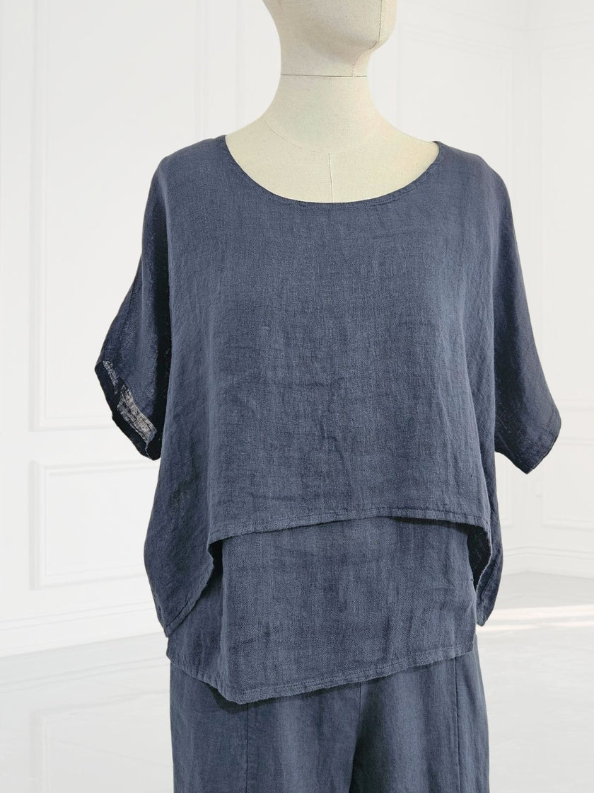 Blueberry -SS26- Women's -2- Layers -Linen -Gauze- Top -NAVY - 26254-Kings-Road-Fashions