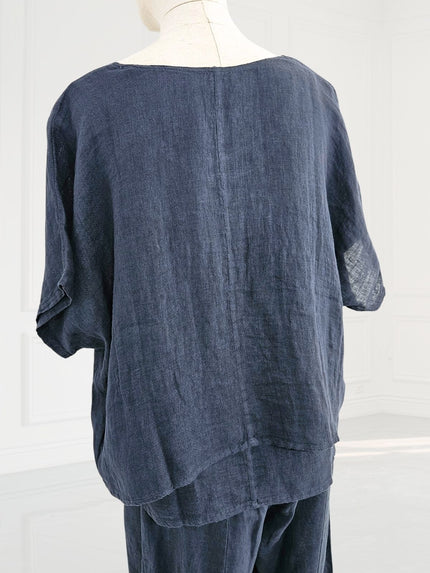 Blueberry -SS26- Women's -2- Layers -Linen -Gauze- Top -NAVY - 26254-Kings-Road-Fashions