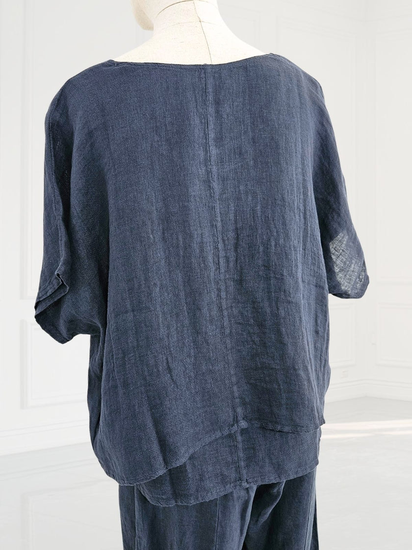 Blueberry -SS26- Women's -2- Layers -Linen -Gauze- Top -NAVY - 26254-Kings-Road-Fashions