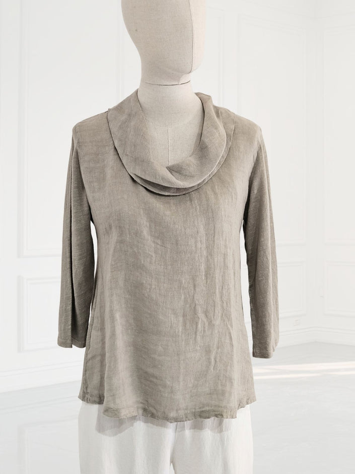 Blueberry - Women's- Cowl -Neck -Linen- Gauze -Top -BEIGE - 25049-Kings-Road-Fashions-1