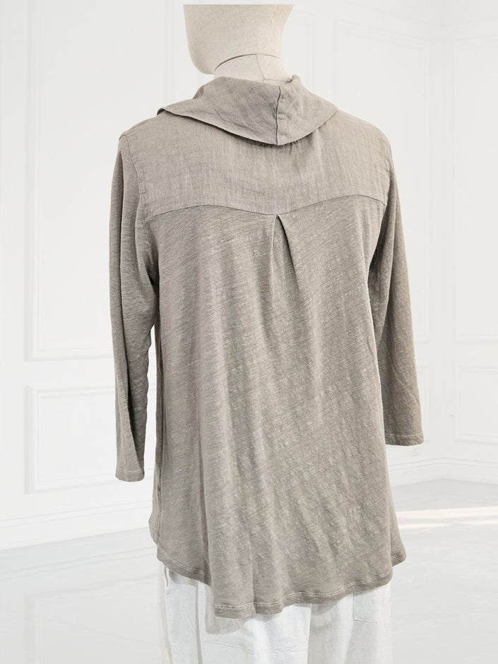 Blueberry - Women's- Cowl -Neck -Linen- Gauze -Top -BEIGE - 25049-Kings-Road-Fashions-1