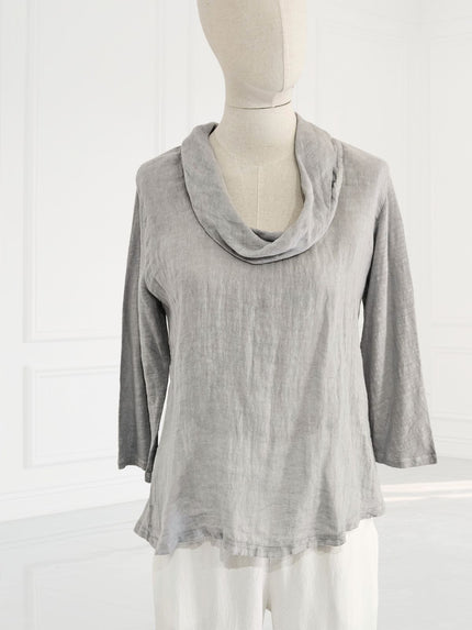 Blueberry-SS26-Women_s-Cowl-Neck-Linen-Gauze-Top-SILVER-25049-Kings-Road-Fashions