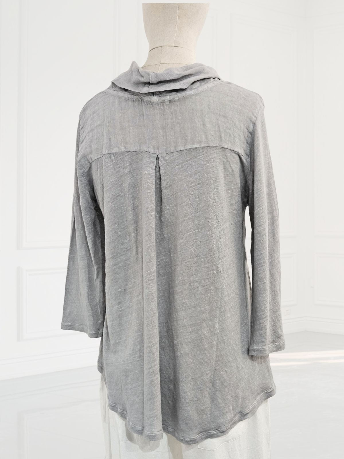 Blueberry-SS26-Women_s-Cowl-Neck-Linen-Gauze-Top-SILVER-25049-Kings-Road-Fashions