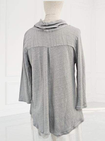 Blueberry-SS26-Women_s-Cowl-Neck-Linen-Gauze-Top-SILVER-25049-Kings-Road-Fashions