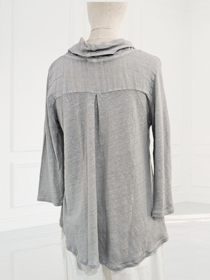 Blueberry-SS26-Women_s-Cowl-Neck-Linen-Gauze-Top-SILVER-25049-Kings-Road-Fashions