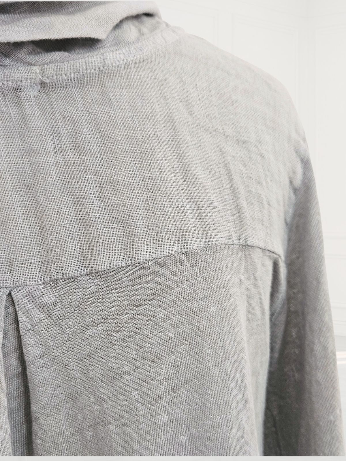 Blueberry-SS26-Women_s-Cowl-Neck-Linen-Gauze-Top-SILVER-25049-Kings-Road-Fashions