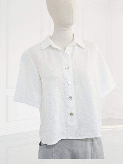 Blueberry - Women's -Embroidered- Linen -Box -Shirt- WHITE - 25019 Ry-1