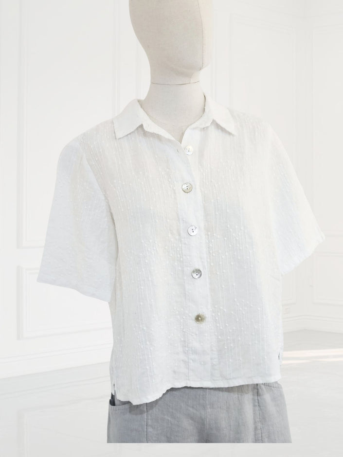 Blueberry - Women's -Embroidered- Linen -Box -Shirt- WHITE - 25019 Ry-1