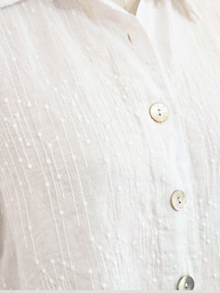 Blueberry - Women's -Embroidered- Linen -Box -Shirt- WHITE - 25019 Ry-1