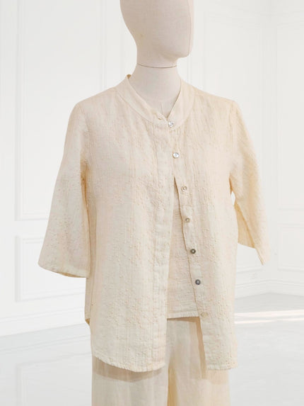Blueberry-Women_s-Embroidered-Linen-Korean-Collar-Shirt-ECRU-9737Ry-Kings-Road-Fashions