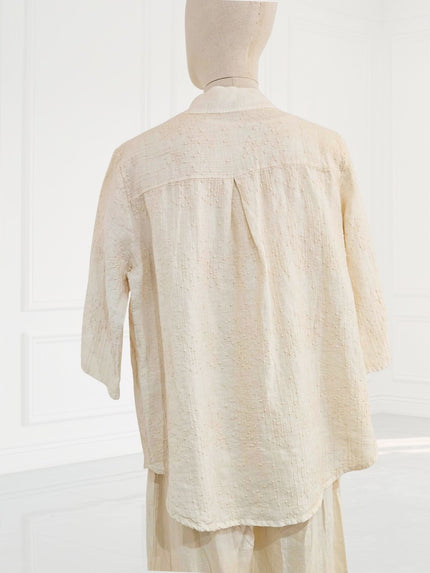 Blueberry-Women_s-Embroidered-Linen-Korean-Collar-Shirt-ECRU-9737Ry-Kings-Road-Fashions