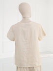 Blueberry - Women's -Embroidered- Linen- T-Shirt -ECRU - 9758 Ry-1