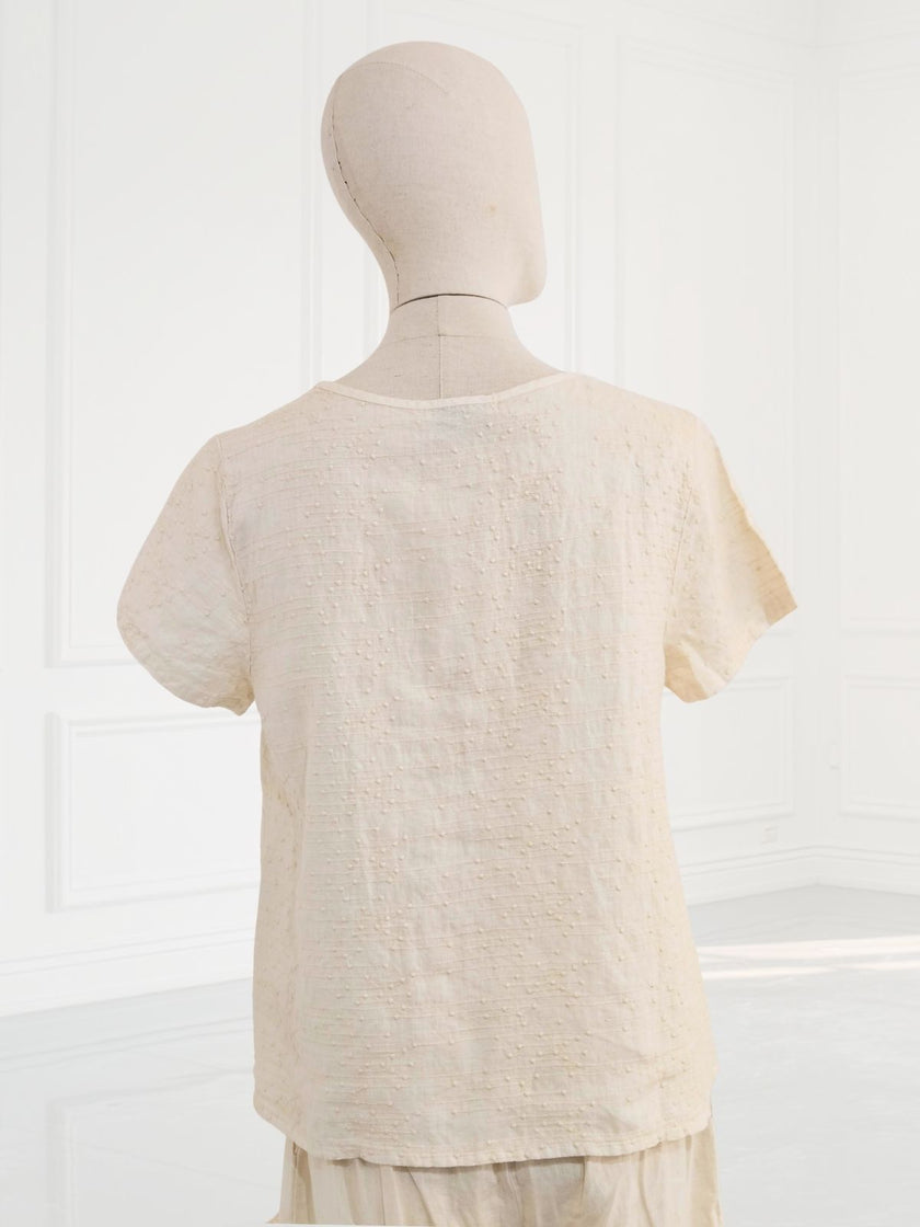 Blueberry - Women's -Embroidered- Linen- T-Shirt -ECRU - 9758 Ry-1