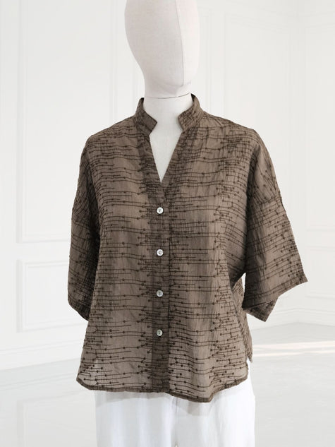 Blueberry - Women's -Embroiderred- Tencel -Voile -Blouse -CHOCOLATE - 26261 -Ry-1