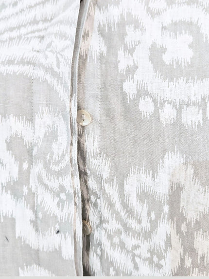 Blueberry - Women's- Korean- Collar- Linen -Shirt -SILVER -with -WHITE- BATIK- PRINT - 9737 - 8-1