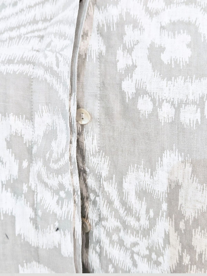 Blueberry - Women's- Korean- Collar- Linen -Shirt -SILVER -with -WHITE- BATIK- PRINT - 9737 - 8-1