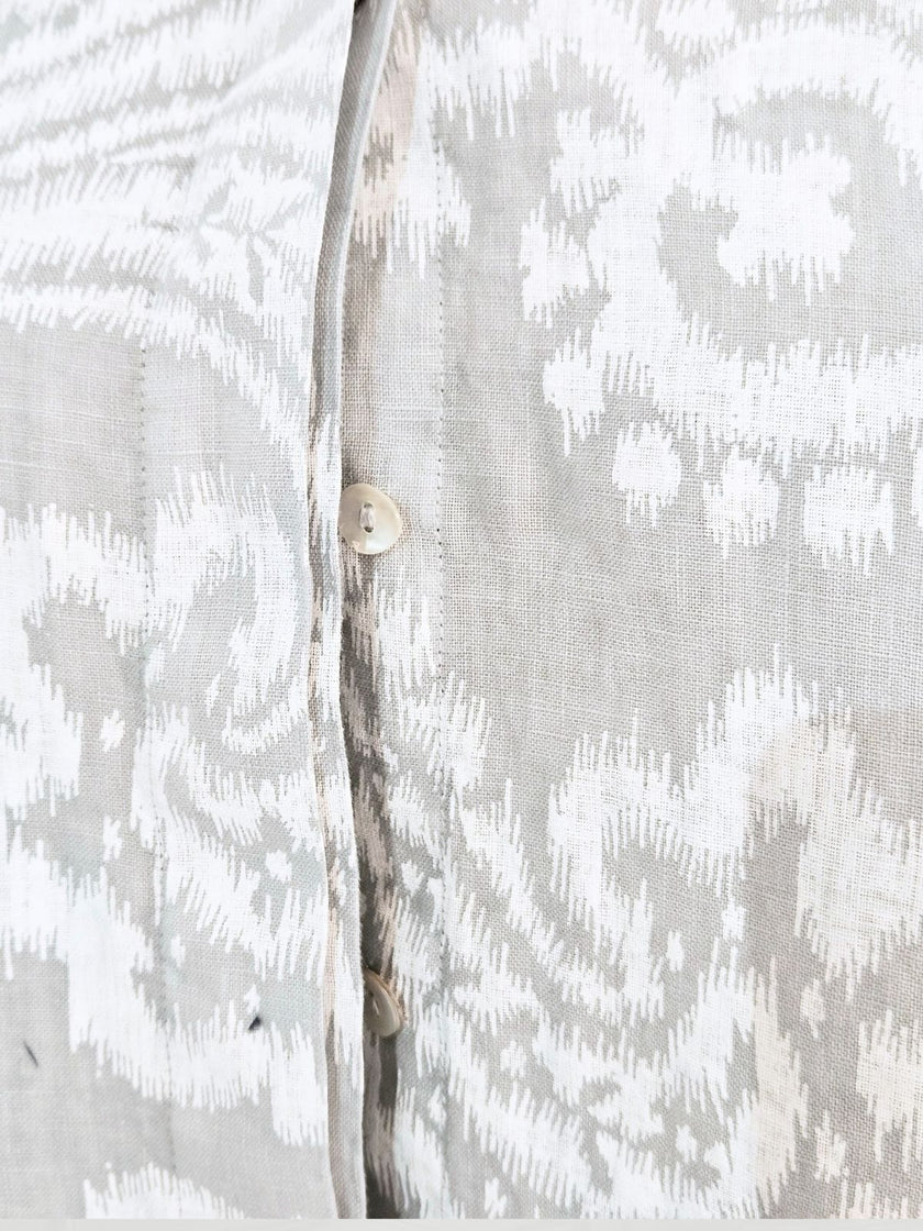 Blueberry - Women's- Korean- Collar- Linen -Shirt -SILVER -with -WHITE- BATIK- PRINT - 9737 - 8-1