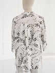 Blueberry - Women's- Korean- Collar -Linen -Shirt -WHITE -with -ANTHRACITE -WISTERIA -PRINT - 24007-2