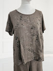 Blueberry-SS26 - Women's -Print -Linen- T-shirt -FANGO- with -ANTRACITE -WISTERIA -PRINT- 9758 - 7-Kings-Road-Fashions