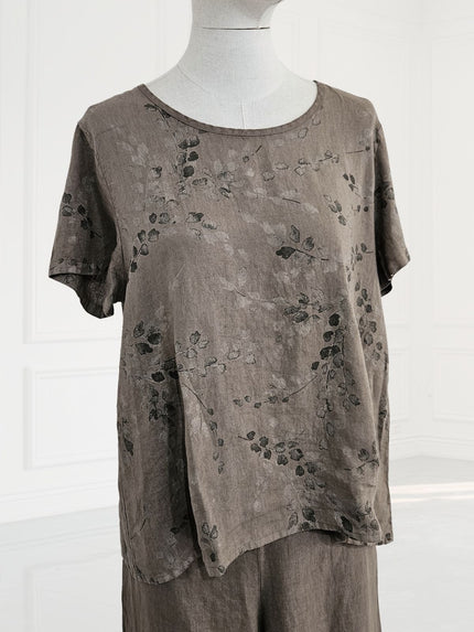 Blueberry-SS26 - Women's -Print -Linen- T-shirt -FANGO- with -ANTRACITE -WISTERIA -PRINT- 9758 - 7-Kings-Road-Fashions
