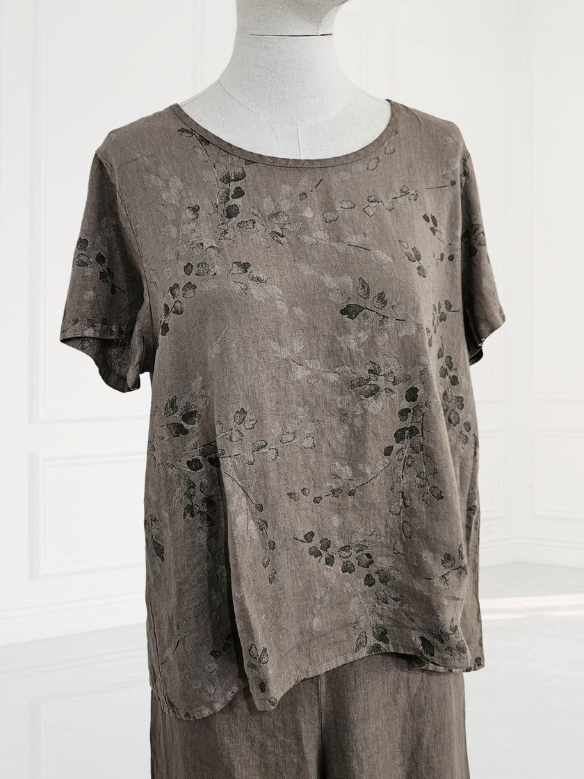 Blueberry-SS26 - Women's -Print -Linen- T-shirt -FANGO- with -ANTRACITE -WISTERIA -PRINT- 9758 - 7-Kings-Road-Fashions