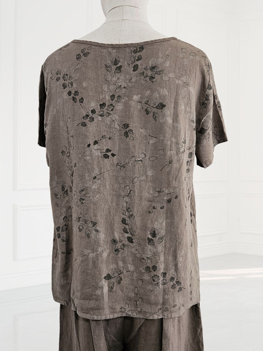 Blueberry-SS26 - Women's -Print -Linen- T-shirt -FANGO- with -ANTRACITE -WISTERIA -PRINT- 9758 - 7-Kings-Road-Fashions