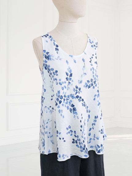 Blueberry -SS26- Women's -Printed -Linen -Camisole -WHITE -with -BLUE -WISTERIA- PRINT- 9033 -7B-Kins-Road-Fashions