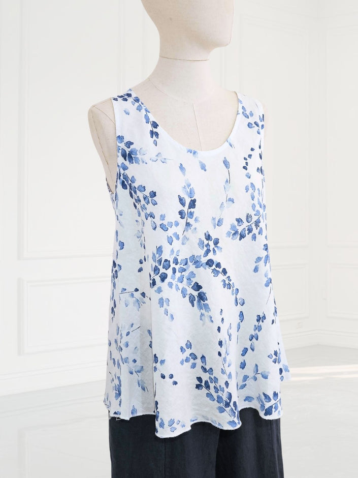 Blueberry -SS26- Women's -Printed -Linen -Camisole -WHITE -with -BLUE -WISTERIA- PRINT- 9033 -7B-Kins-Road-Fashions
