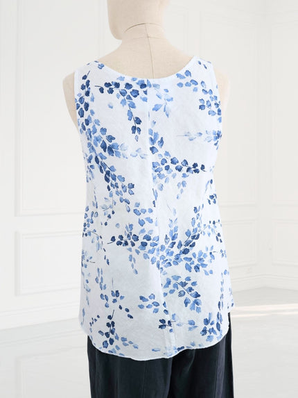 Blueberry -SS26- Women's -Printed -Linen -Camisole -WHITE -with -BLUE -WISTERIA- PRINT- 9033 -7B-Kins-Road-Fashions