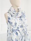 Blueberry - Women's- Printed -Linen -Scarf- WHITE - 81818-7B -(BLUE)-Kings-Road-Fashions