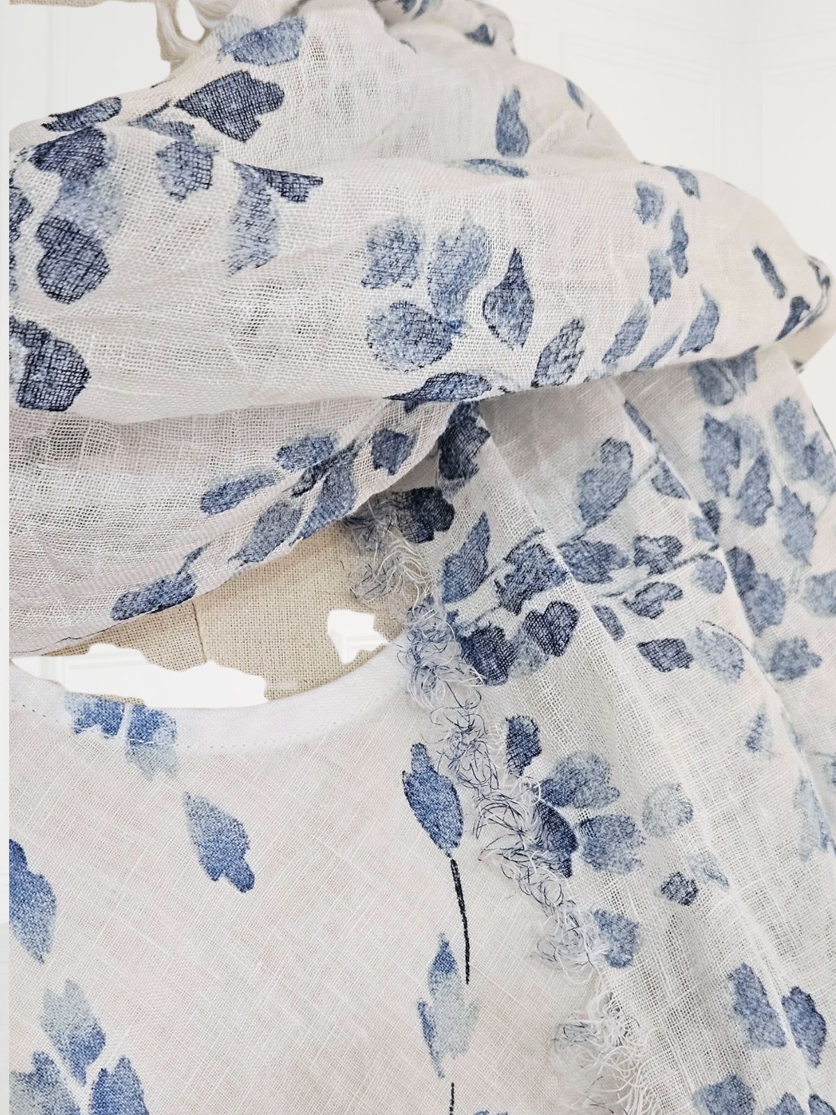 Blueberry - Women's- Printed -Linen -Scarf- WHITE - 81818-7B -(BLUE)-Kings-Road-Fashions