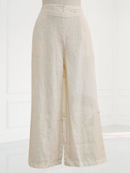 Blueberry - Women's -Wide -Leg -Linen- Trousers -ECRU - 23027-Kings-Road-Fashions-1