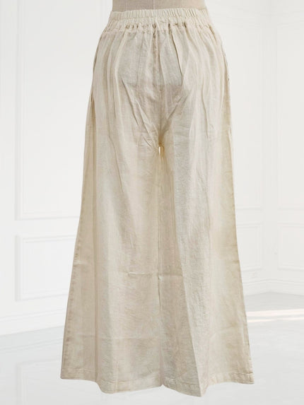Blueberry - Women's -Wide -Leg -Linen- Trousers -ECRU - 23027-Kings-Road-Fashions-1