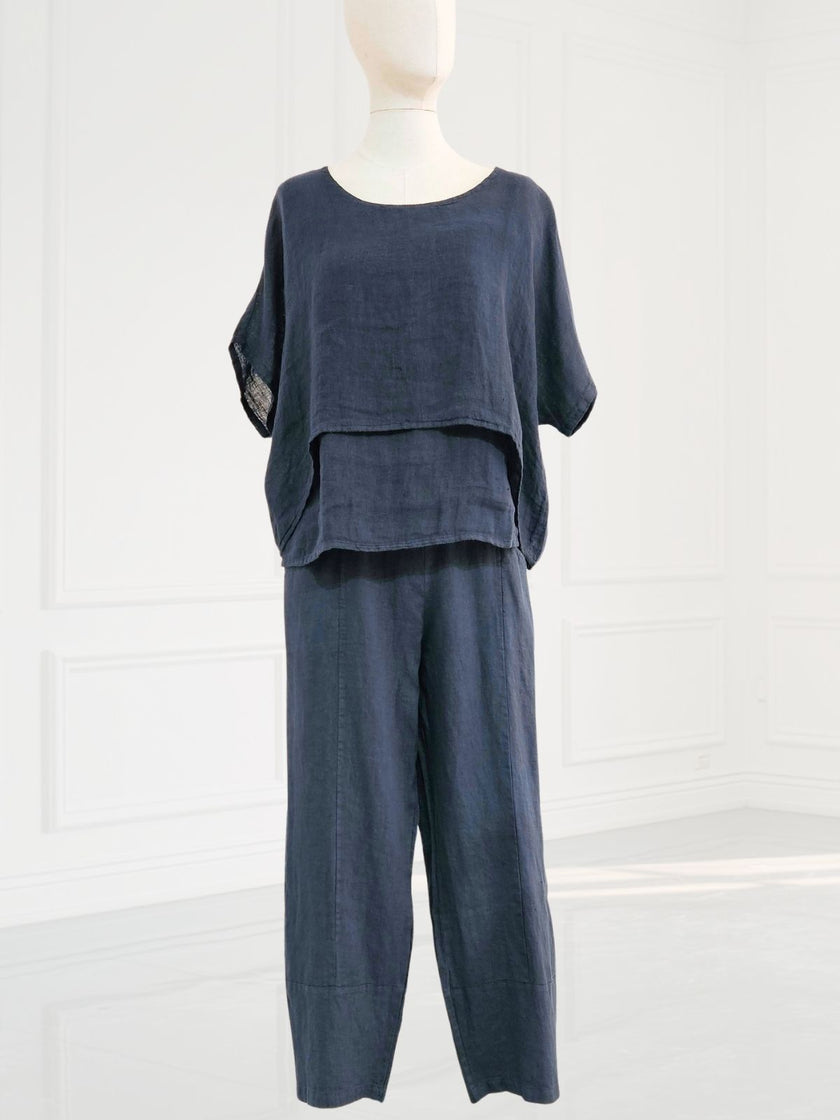 Blueberry -SS26- Womens -Linen -Balloon -Trousers -NAVY - 9731-Kings-Road-Fashions