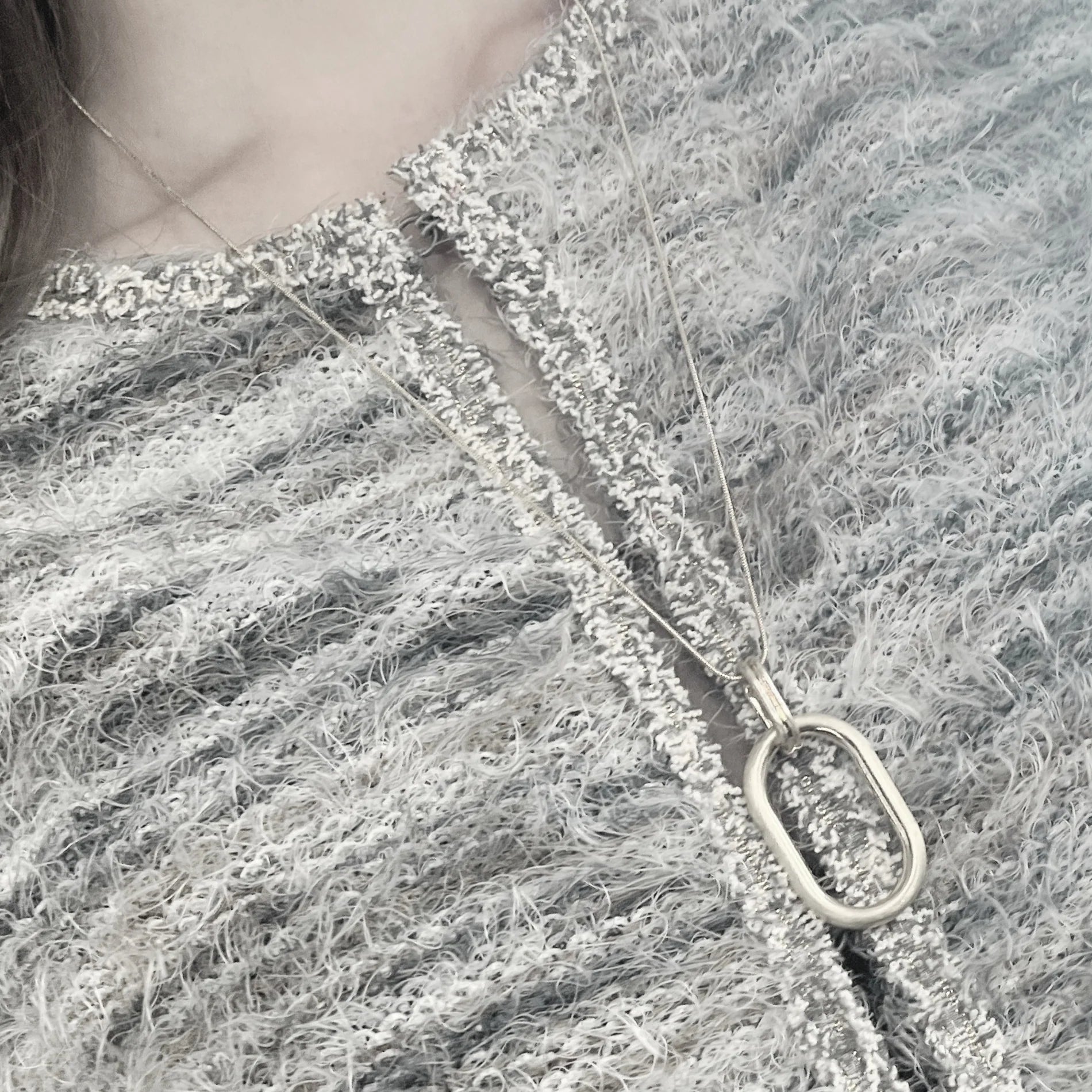 DNSK - Tula Adjustable Oval Ring Long Necklace Silver Plating 9C2507016