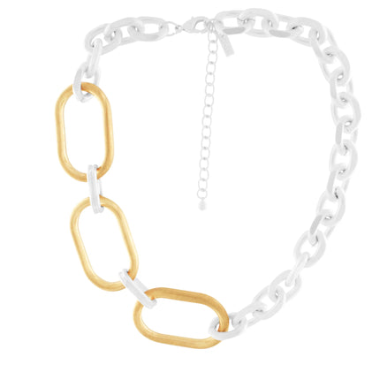 DNSK - Tula- Short- Two- Tone- Asymmetrical- Oval- Ring- Necklace- Silver- 9C2507031-0