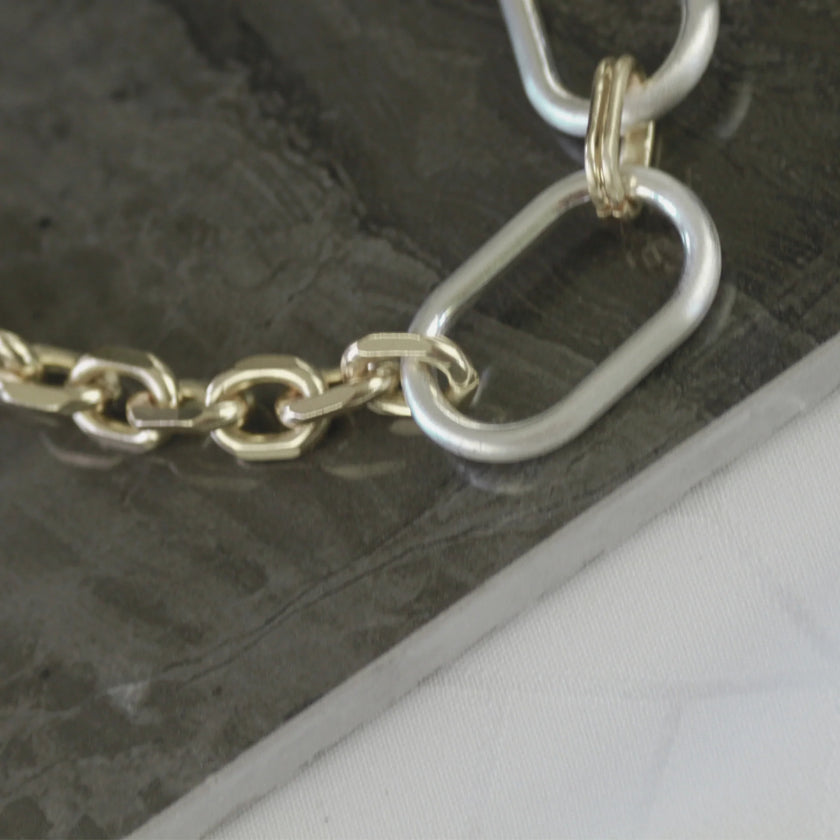 DNSK - Tula- Short- Two- Tone- Asymmetrical- Oval- Ring- Necklace- Silver- 9C2507031-0