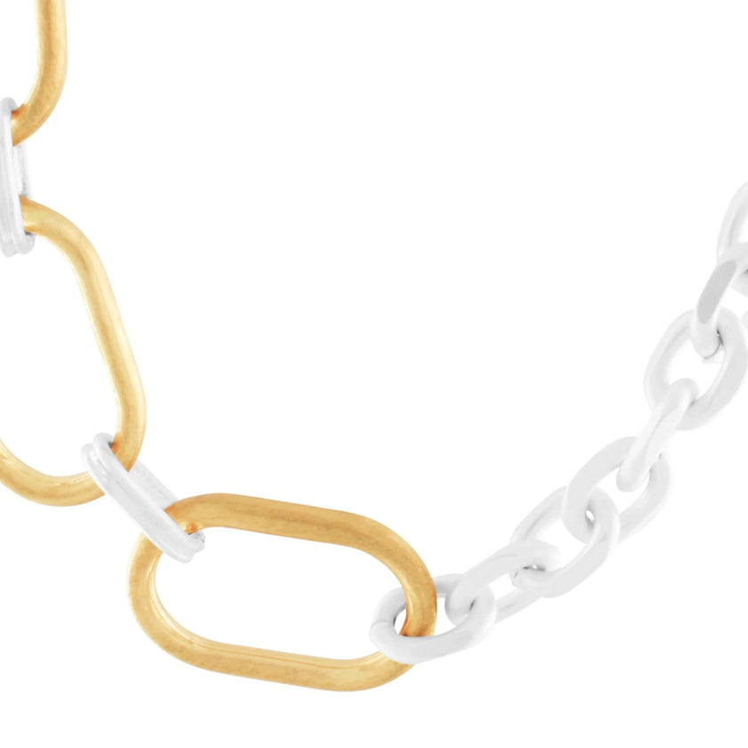 DNSK - Tula- Short- Two- Tone- Asymmetrical- Oval- Ring- Necklace- Silver- 9C2507031-0