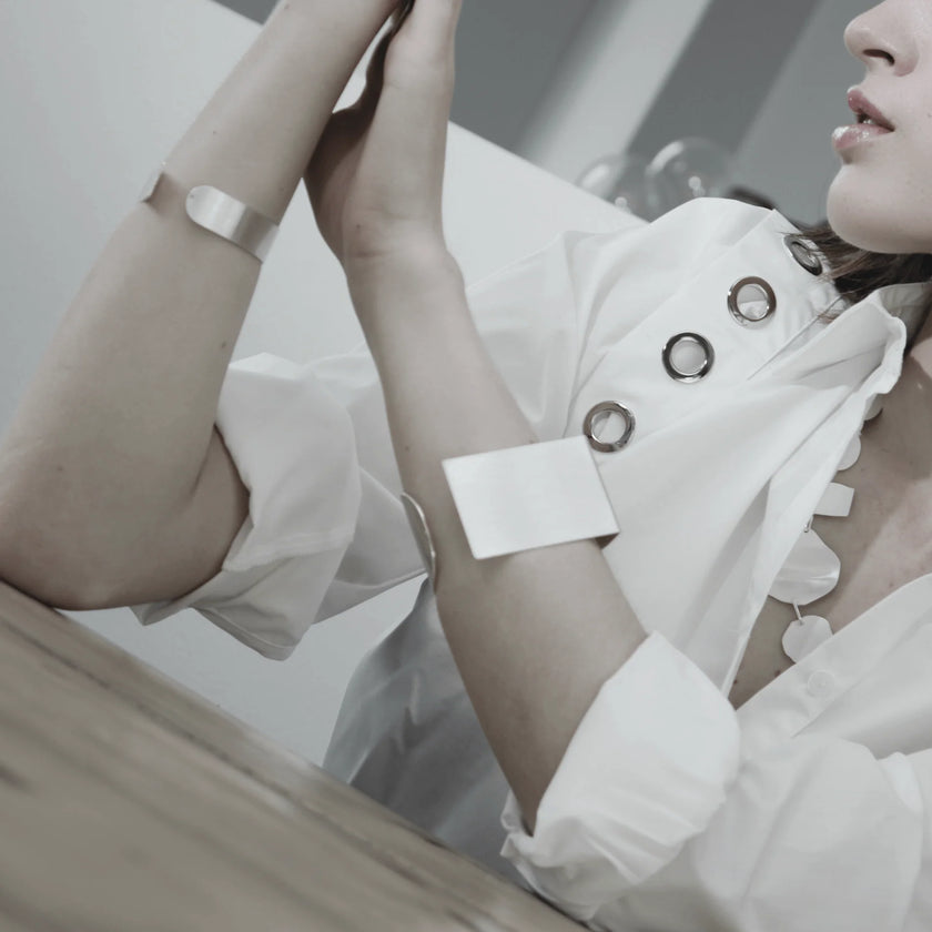 DNSK - Tula Statement Square Cuff Bangle Silver Plating