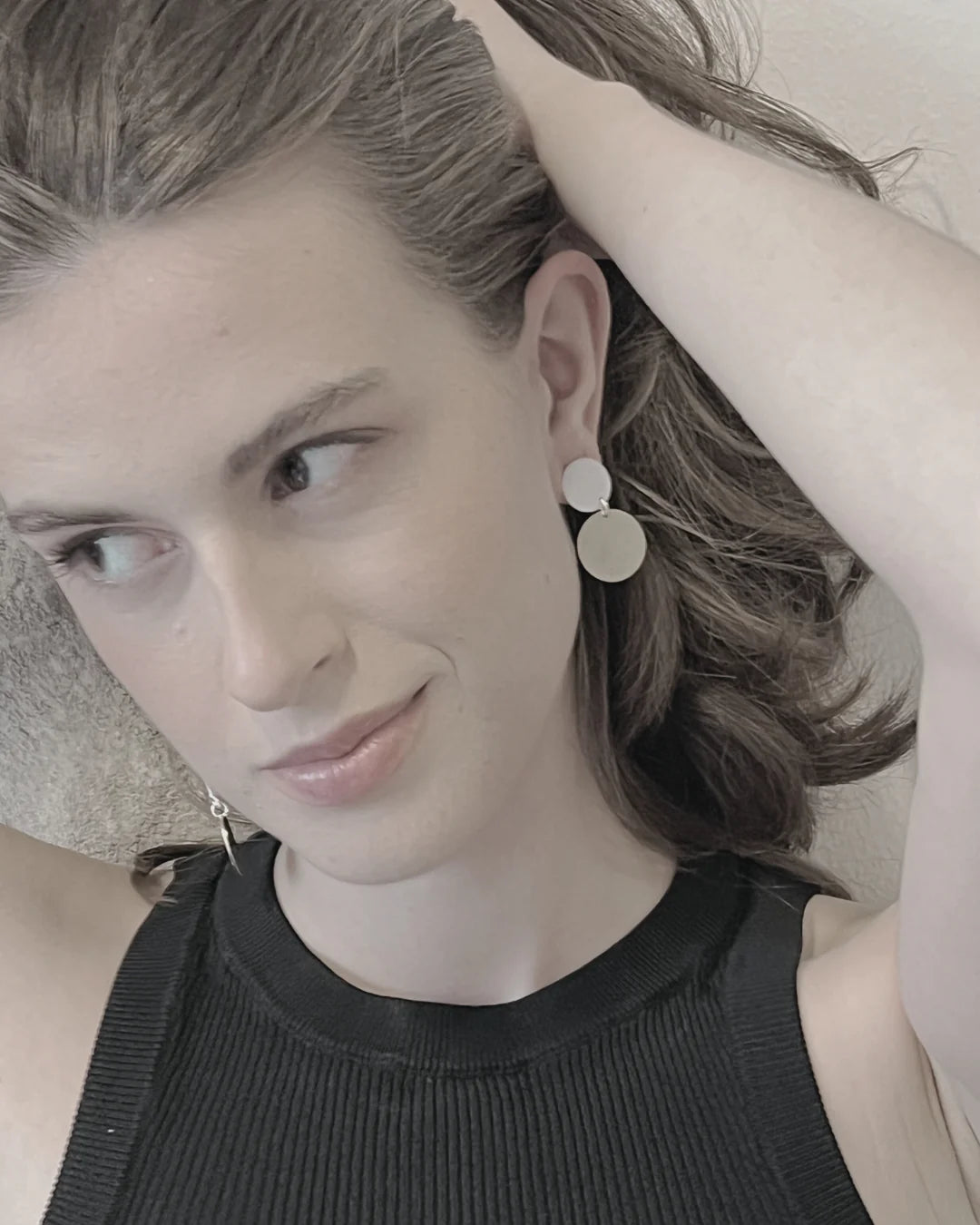 Dansk -Copenhagen -DNSK -Theia -2 -Tone -Asymmetrical -Dot -Earring -Silver -3C2601026-1