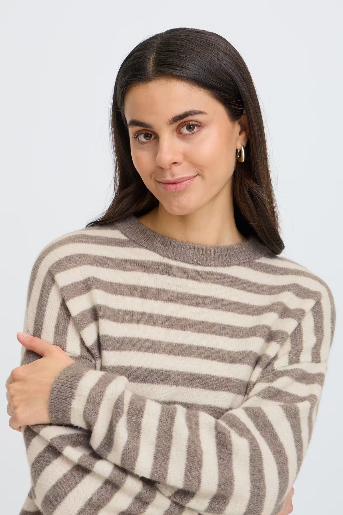 Fransa Women's FRIDAA PU 1 Striped Knit Driftwood